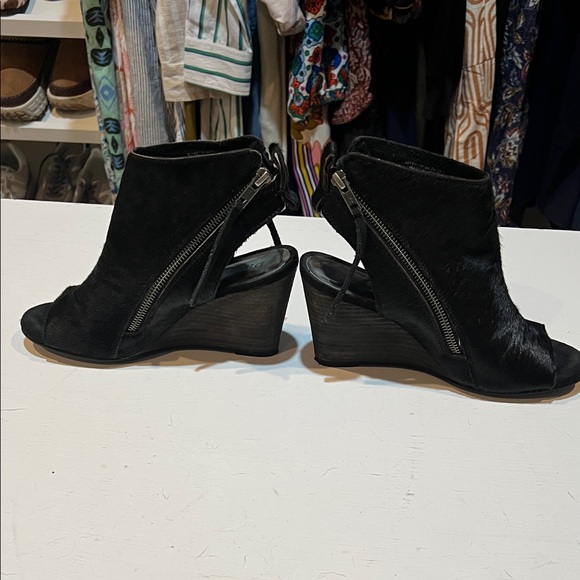 Black Animal Hide Peep-Toe Ankle Boots - Picture 6 of 6